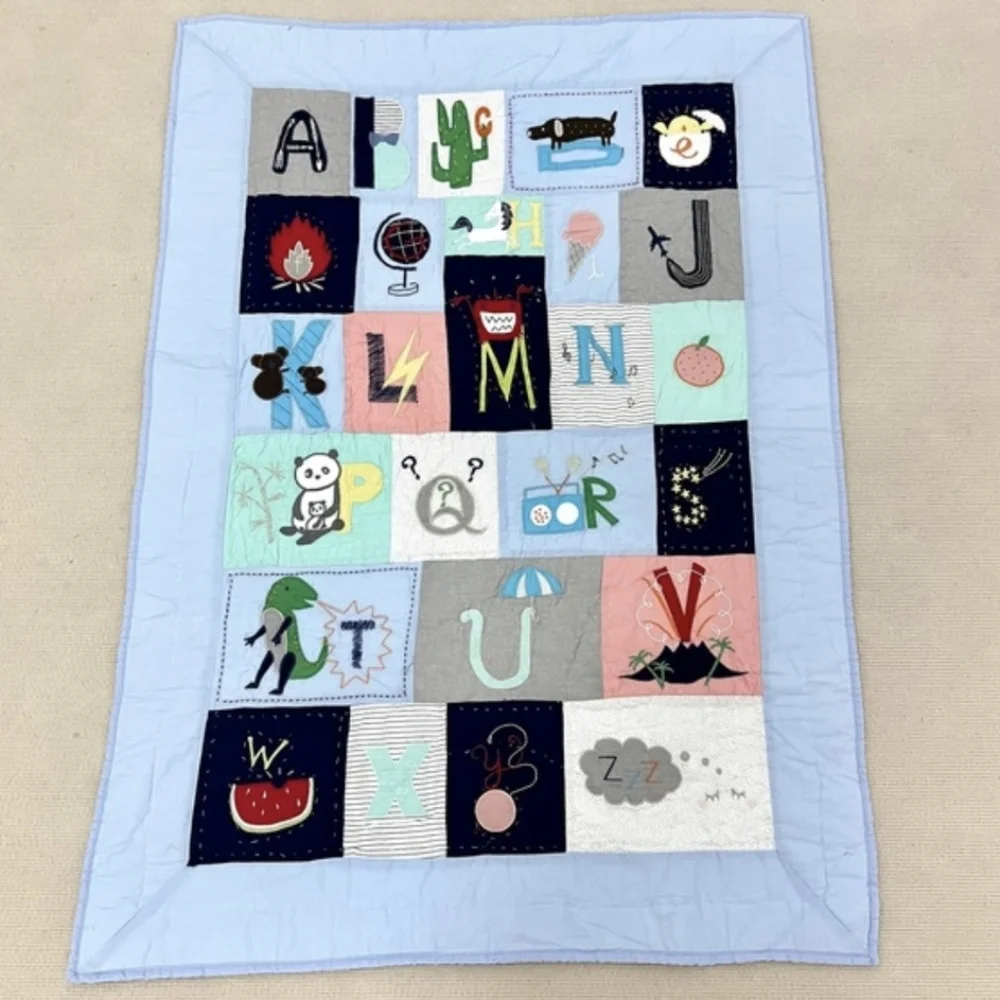 New ABC Animal Embroidery patchwork quilt 100% Cotton BLANKET